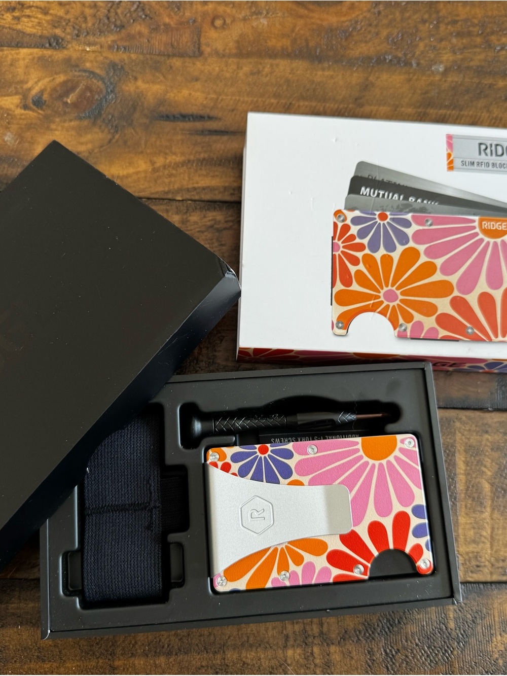 Ridge Floral Metal Slim Card Wallet - Pink, Orange, Purple